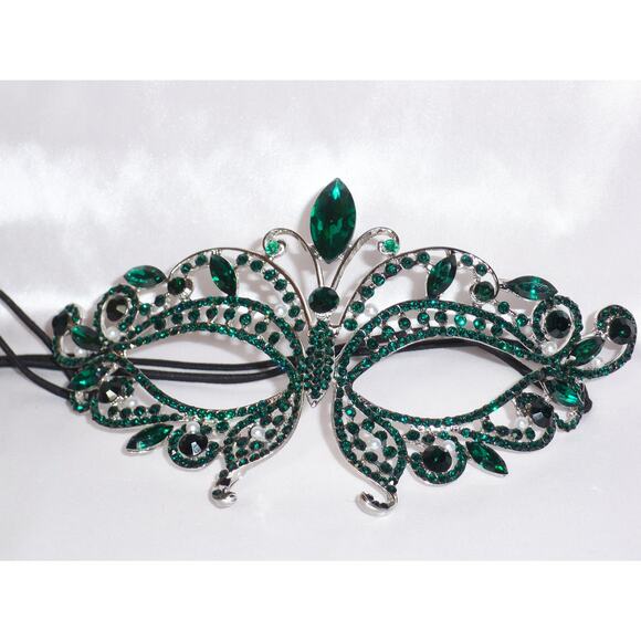 Green rhinestone mask, masquerade costume ball party costume prom bridal mask - Picture 1 of 8